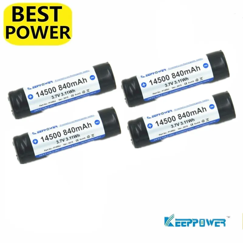 4 шт. Keeppower 14500 840 мАч 3 7 в Втч защищенная литий-ионная аккумуляторная батарея