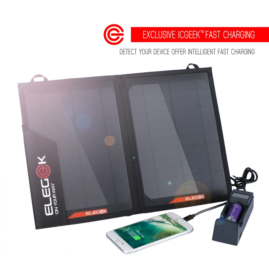 Портативное солнечное зарядное устройство SUNWALK ELEGEEK 14 Вт два USB-порта 5 В с сумкой