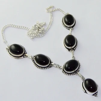 

Black Onyx Necklace Silver Overlay over Copper, 44.6 cm, N2066