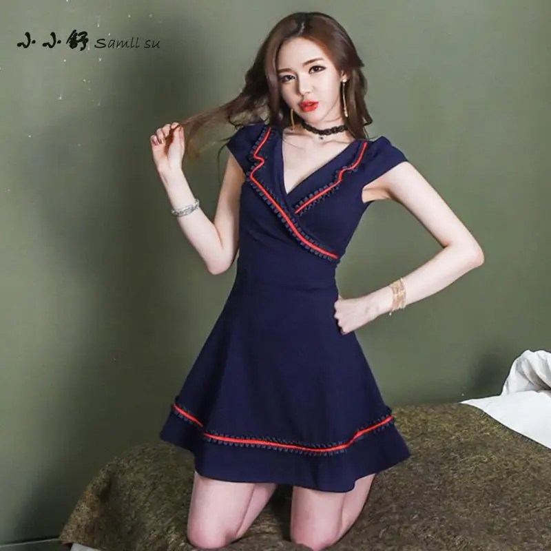 Мини платье женское летнее с коротким рукавом и V образным вырезом|women dress|cute women