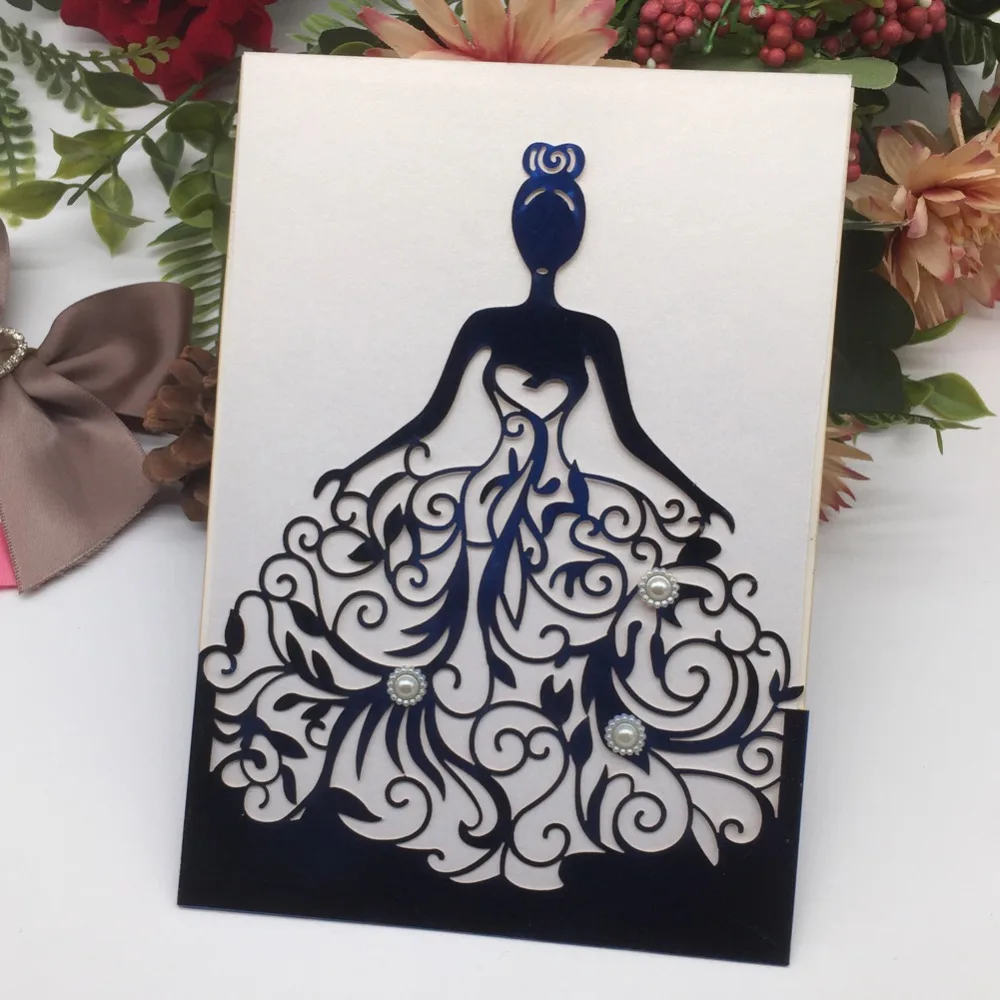 35pcs/lot Beautiful Girl Birthday Party Wedding Invitation Cards with Pearl Adult Ceremony Celebration Invitaiton Blessing Card | Дом и сад