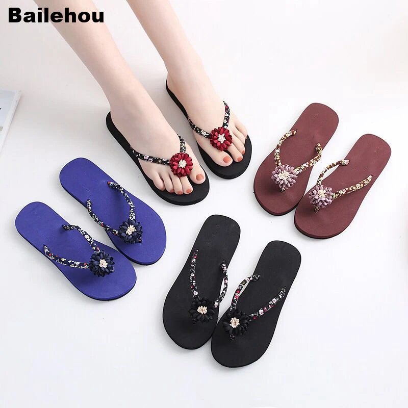 

Bailehou Women Beach Slippers Flower Flip Flops Slides Flat Sandals Slip On Home Outdoor Slipper Female Casual Flip Flops Shoes