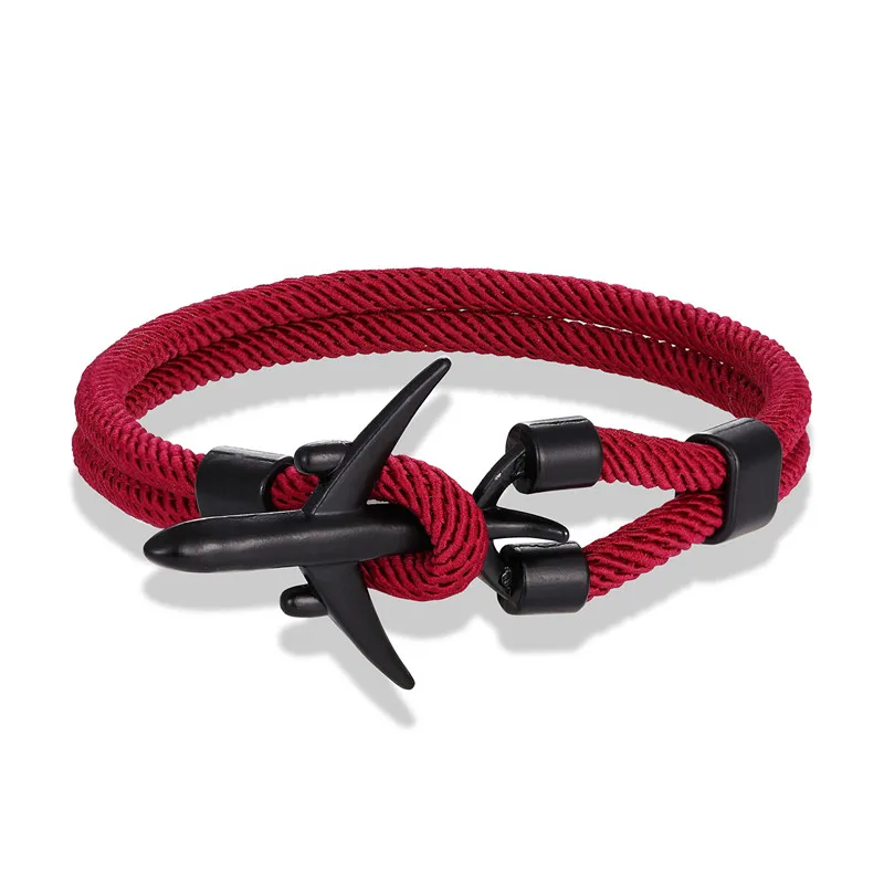 Black Dark red Горячая самолет мужские якорь мужской браслет красочные веревки самолет пара Женские Браслеты lucky Love аэропорт подарок ювелирные изделия - Окраска металла: Black Dark red