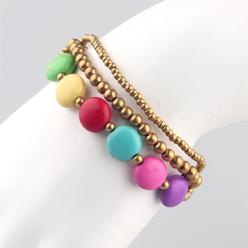 

Bohemian Handmade Colorful Round Stone Multilayered Charm Bracelet Sting Bracelets For Women Drop ship