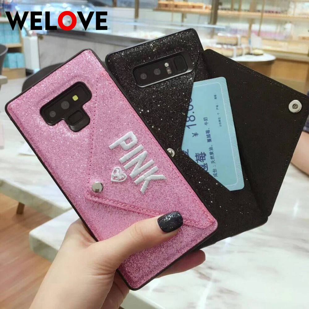 Модный розовый блестящий чехол для телефона для samsung S8 Note 8 S10e чехол-кошелек для девочек подарок черный чехол для iPhone 6 6S 7 8 Plus X XR