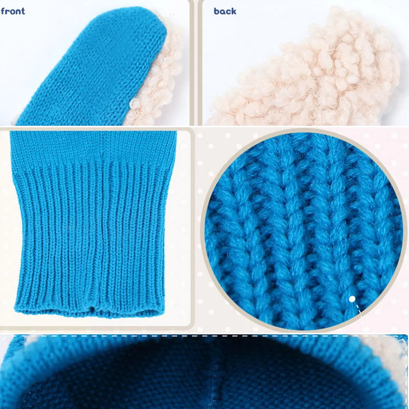 Winter Hats for Kids Girls Boys Baby Rabbit Ears Knitted Hat Children Crochet Warm Caps With Hooded Scarf Set | Детская одежда и