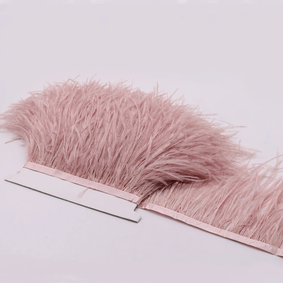 

Hot sale Leather Pink Ostrich Feathers Fringe Trim Millinery Supplies Christmas Holiday Jewelry Decoration Ribbons 3meter