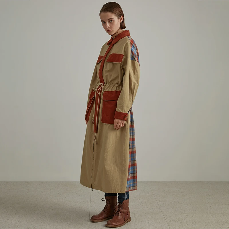 Женское длинное шерстяное пальто FW винтажный клетчатый Тренч в стиле сафари 2018 |