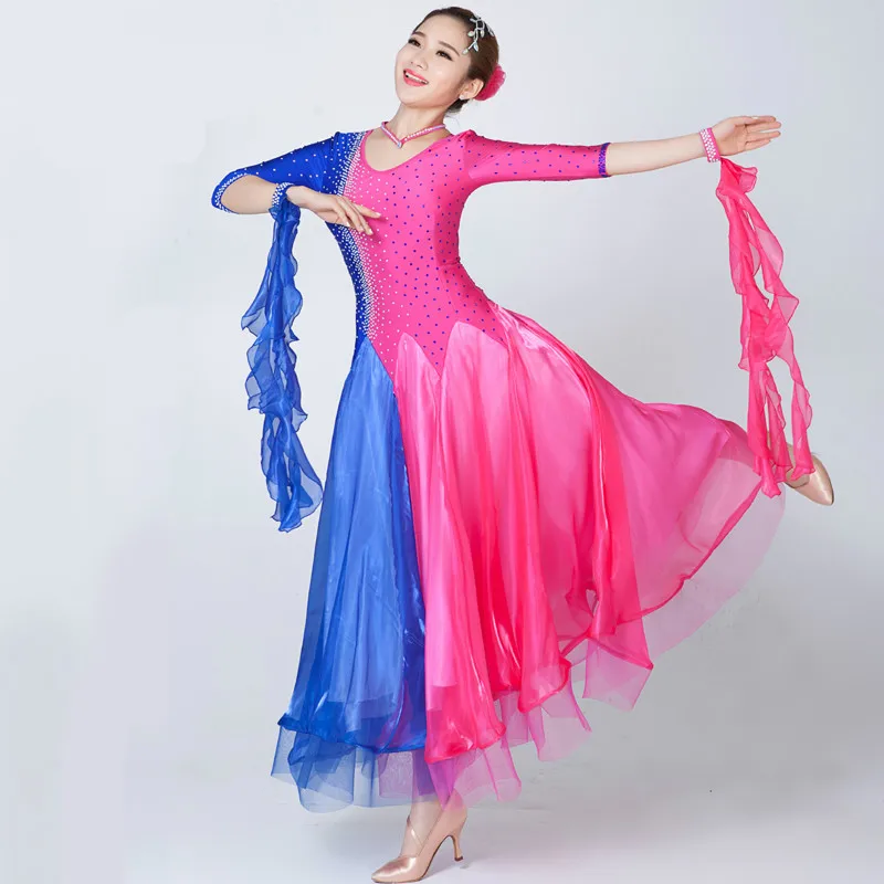 Юбка для современных танцев бальных маятниковые стразы цветной костюм вальса