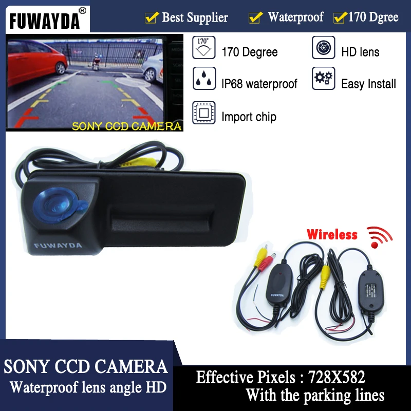 

wireless SONY CCD HD car trunk handle reverse parking rear view camera for Skoda Roomster Fabia Octavia Yeti superb for Audi A1