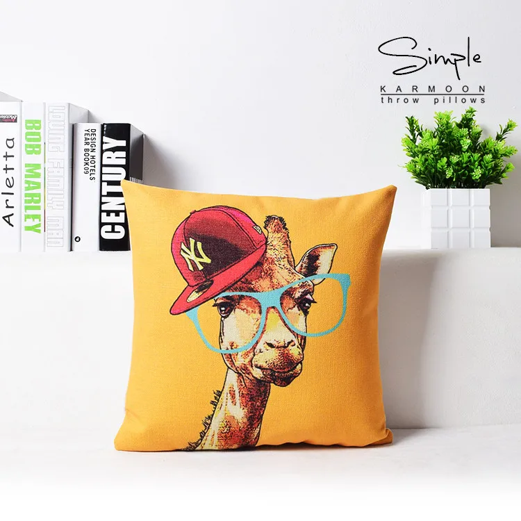 Забавные очки Жираф мопс собака кошка подушек белье Кепки декоративная подушка