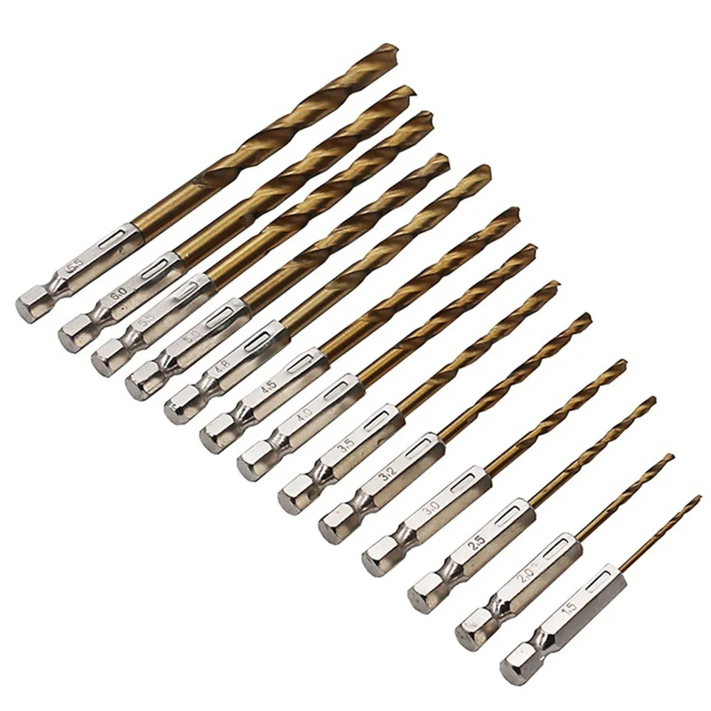 13pcs/lot HSS High Speed Steel Titanium Coated Drill Bit Set 1/4 Hex Shank 1.5-6.5mm Twist bit | Инструменты