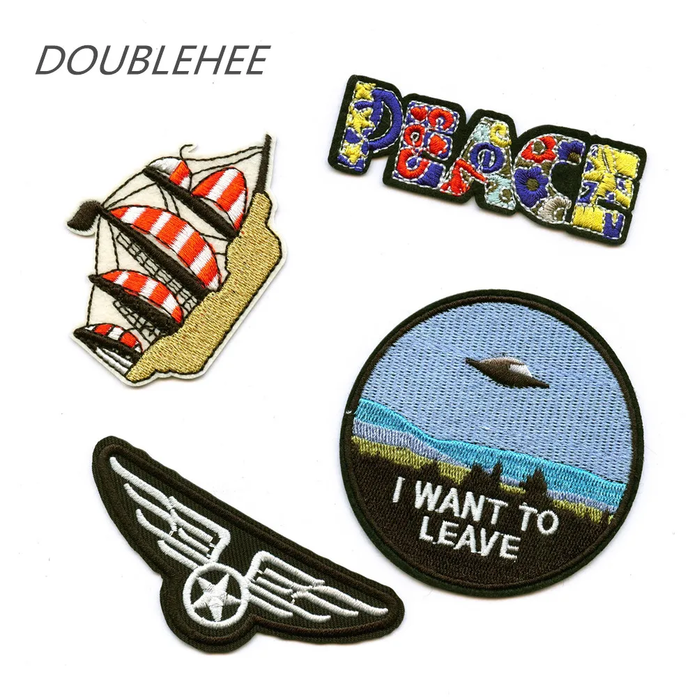DOUBLEHEE значок якоря корабля я хочу оставить вышитое железо на патчи НЛО Дизайн