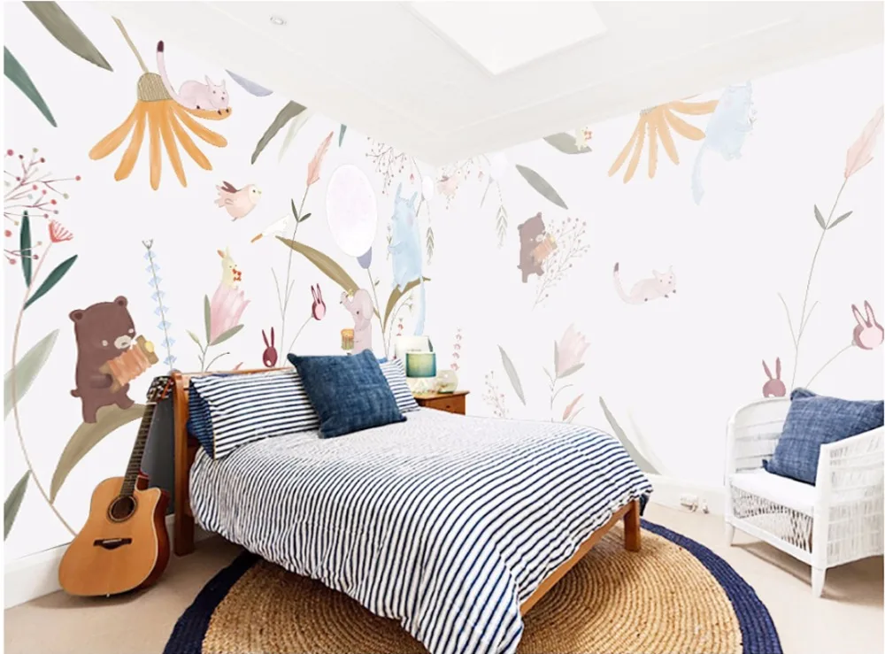 Художественные милые Мультяшные животные и цветы Tuya художественные Настенные