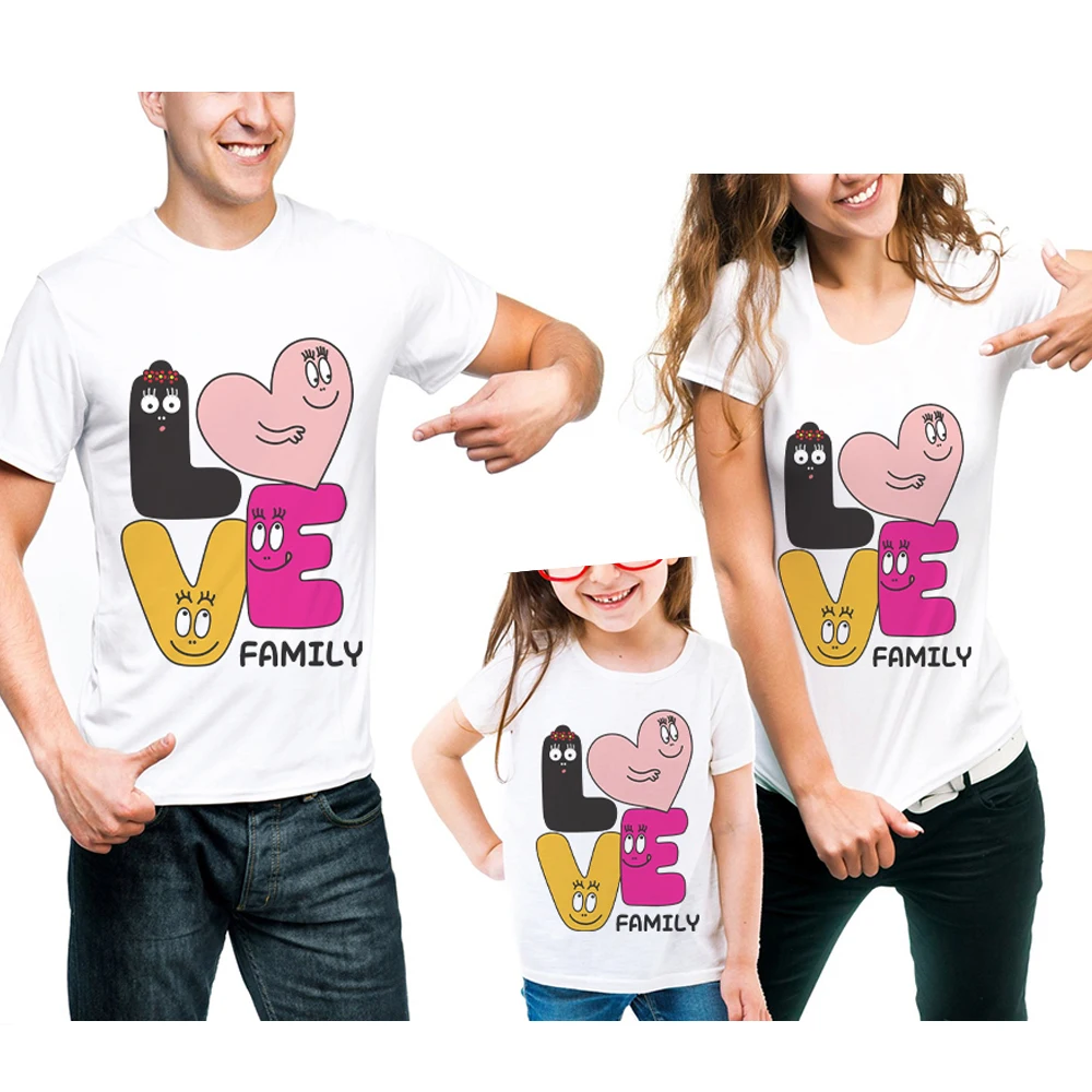 

Family Look White Short Sleeve Clothing Cotton T-Shirt Creative Design Love Printed Mom And Daughter Father Son Matching Clothes