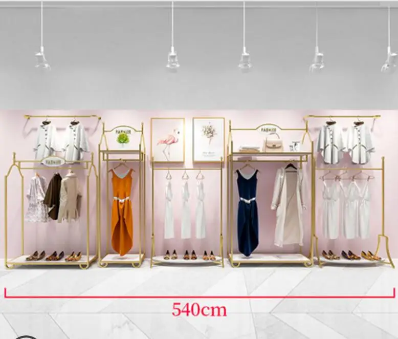Europe type gold dress shop rack rack high grade clothes rack shoes bag double layer clothing display rack - Цвет: 18