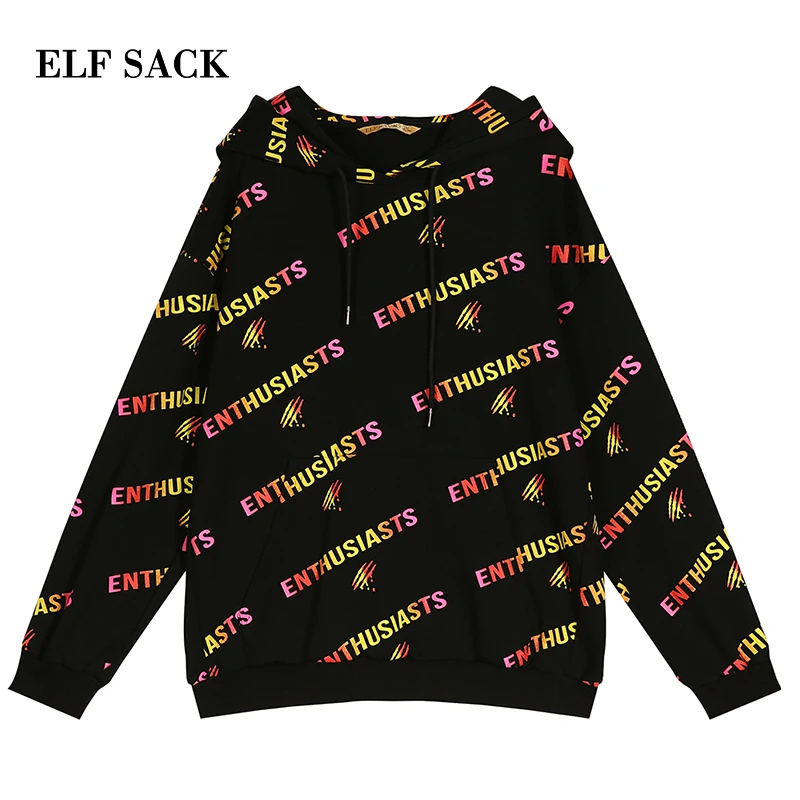 ELFSACK модные новые женские свитшоты хлопковые повседневные толстовки с буквенным