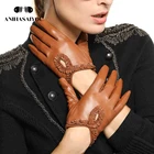Простые женские перчатки из натуральной овечьей кожи высокого качества осенние кожаные перчатки, кружевные перчатки для вождения, L097