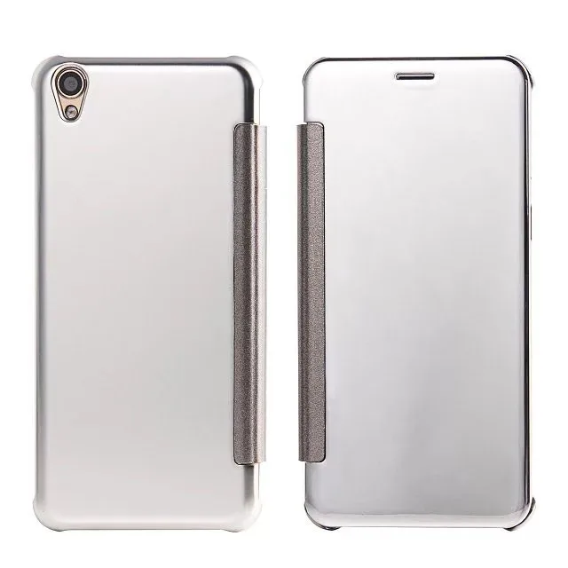 Роскошь чистой окно просмотра зеркало smart pc case для oppo r9 plus случаях кожа соединения
