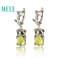 yellow natural prehnite silver dangle earring for women and grilscute animal panda shapefashion and fine jewelry