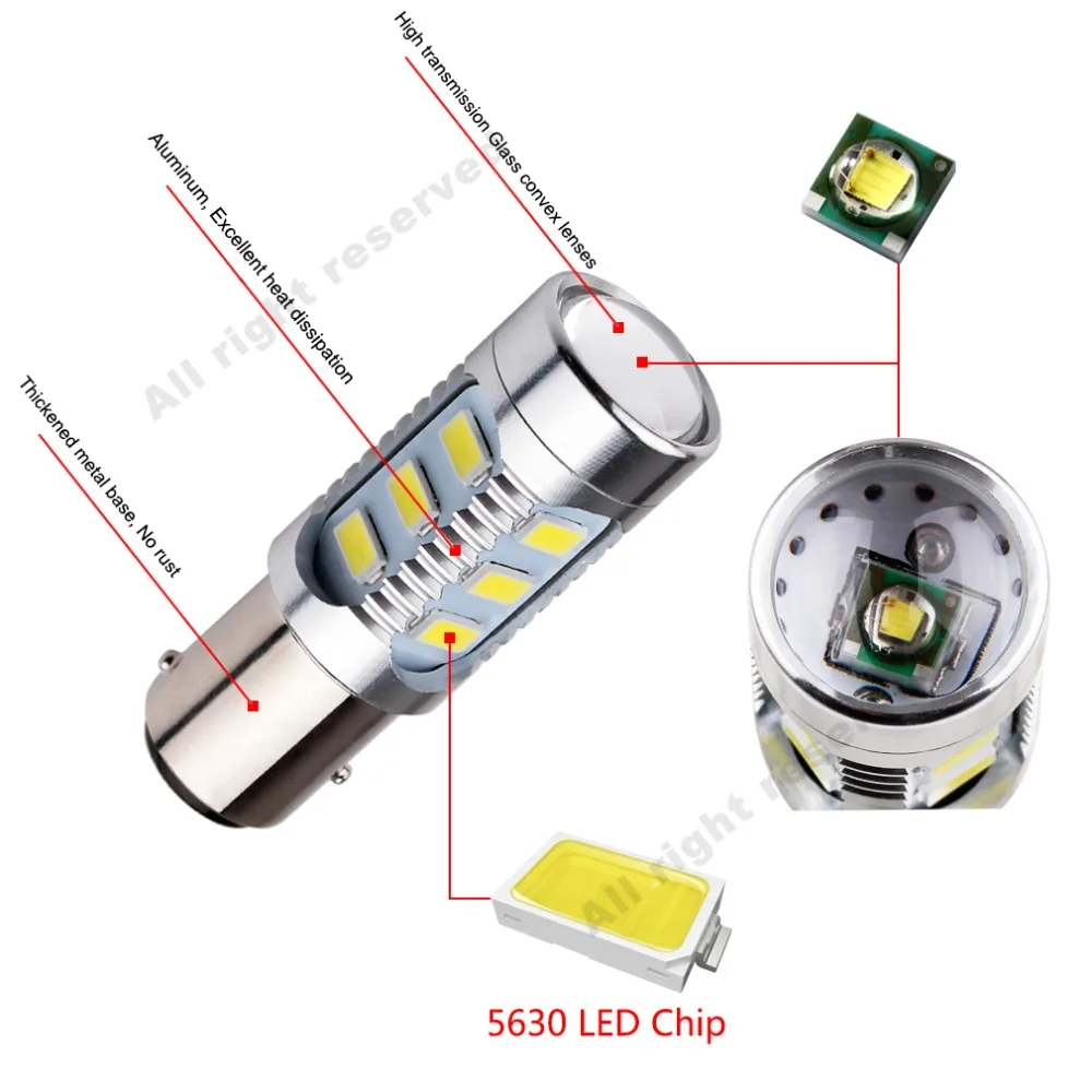 2шт 1157 12 5630 SMD BAY15D чип для светодиодной лампы высокой мощности p21/5 Вт светодиодные