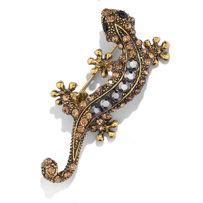 Винтаж животных Gecko Броши Булавки для Для женщин и мужчин Jewelry древнее золото Цвет