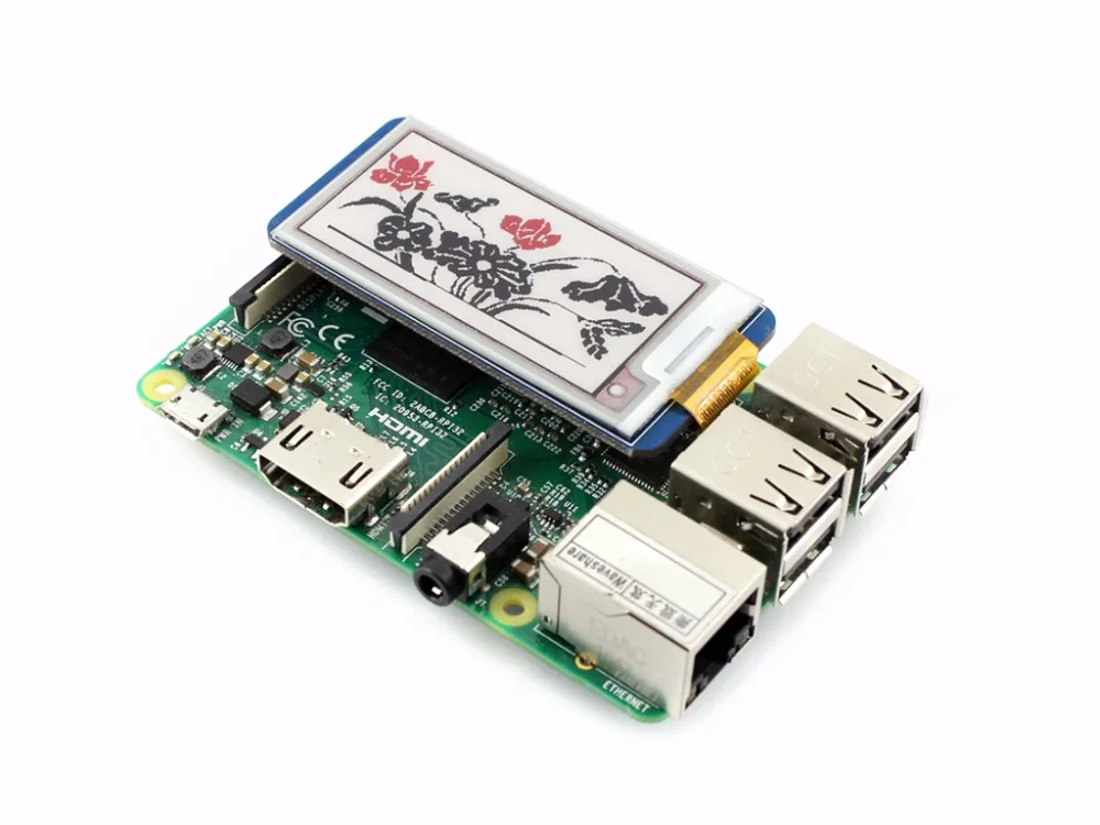 Waveshare 212x104 2 13 'E Ink display HAT для Raspberry Pi 2B/3B/Zero W трехцветный: красный черный белый.