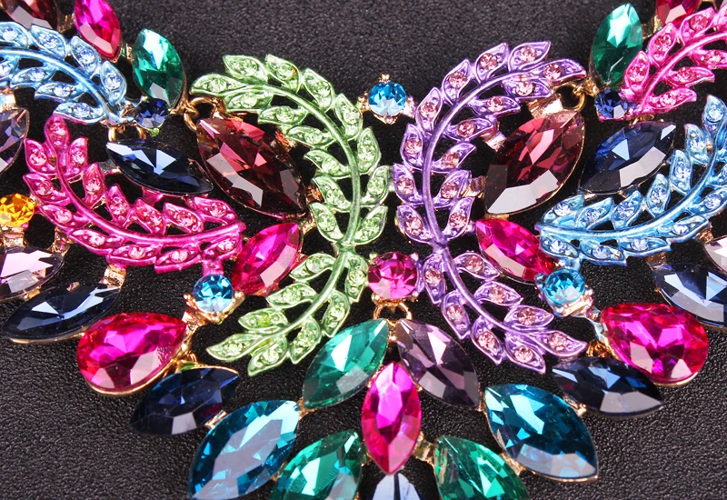 Fashion Indian Bridal Leaf Jewelry Sets Wedding Party Costume Necklace Earrings crystal set of jewellery for Brides Women | Украшения и