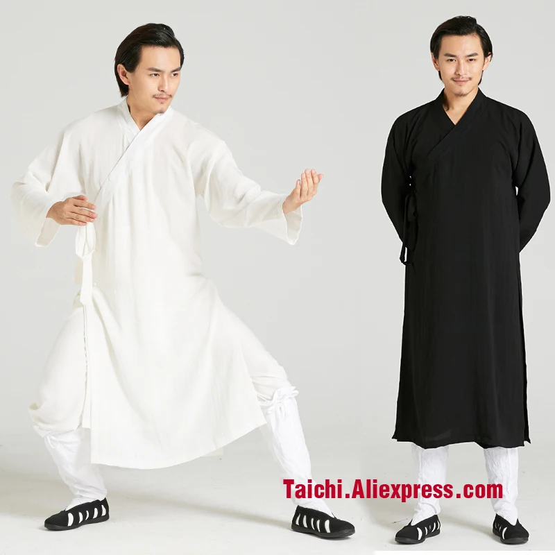 Handmade Linen Tai Chi Uniform Wushu Turn-up Cuff Kung Fu martial Art Suit Tai Chi Robe Taoist Priest Clothes only robe