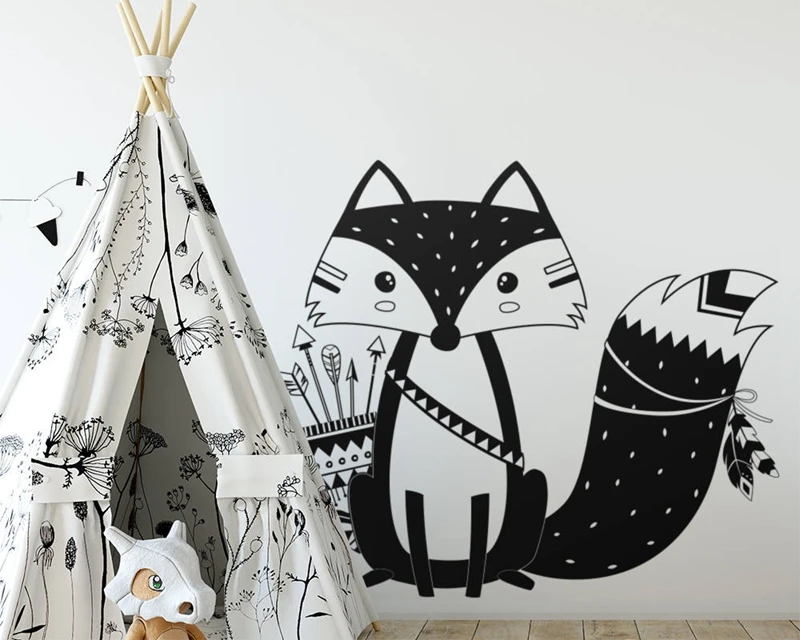 

God Tribal Fox Wall Decal Cute Woodland Fox Wall Sticker for Kids Room Nursery Wall Art Tattoo Vinyl Murals