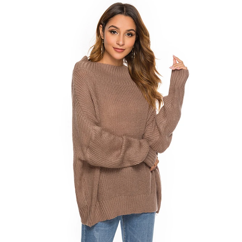 2019 Autumn and Winter Batwing Sleeve Sweater Slash Neck Long-sleeved Pullover Loose Knit Women Clothes C8098 | Женская одежда