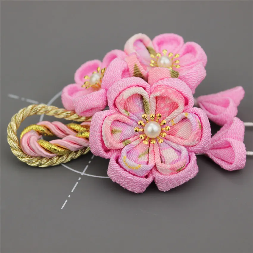 Японский стиль tsuami Kanzashi Розовый Красный Цветок сакуры заколка для волос кимоно гейши ручной работы головной убор HW001