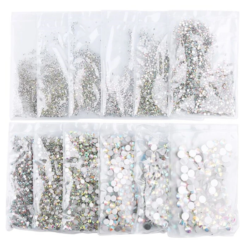 1440 шт AB Crystal Strass 3D горный хрусталь Дизайн ногтей украшения (SS3 SS20) Серебро Flatback