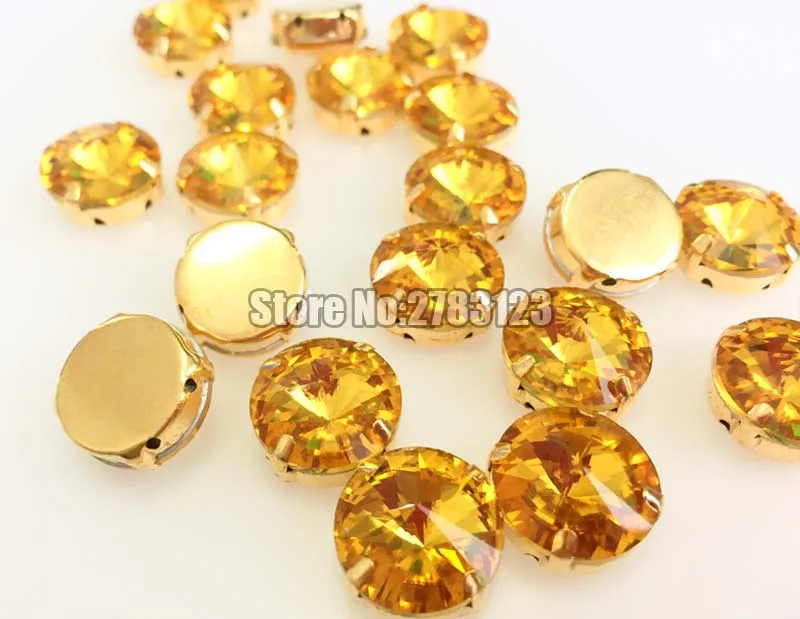 Золотое дно круглые желтые пришивные камни стекло AAA прозрачная спутниковая