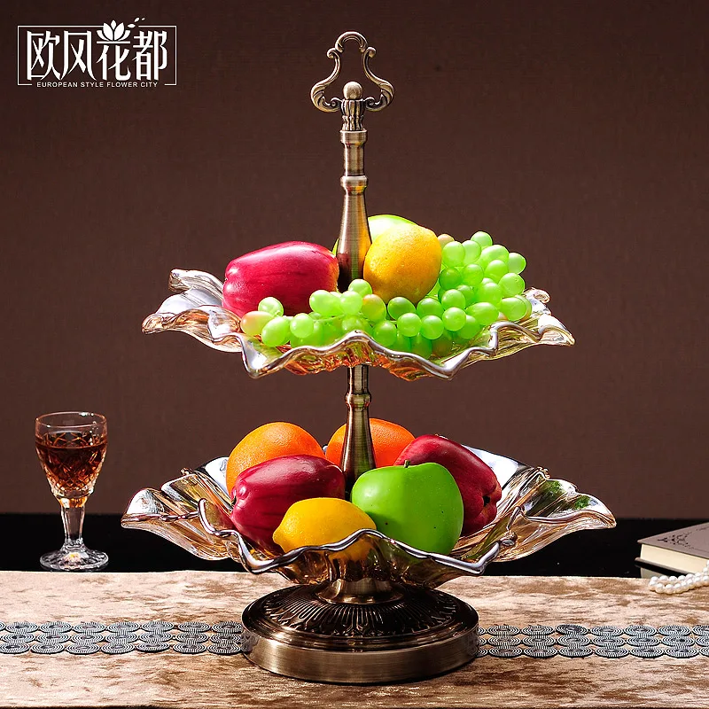 

Двухслойное стеклянное compote, Европейский современный минималистичный роскошный модный хрустальный фруктовый Декор для гостиной, стола