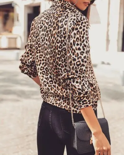 Fashion 2019 Women Sexy Leopard Print Button V-neck Casual Tops Long Sleeve Blouse Spring Autumn Shirts | Женская одежда