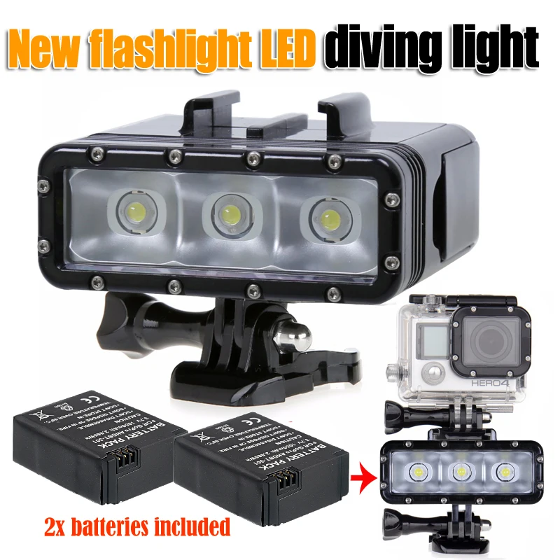 Водонепроницаемый светодиодный фонарик для дайвинга лампа видеосъемки GoPro Hero 5 4/3