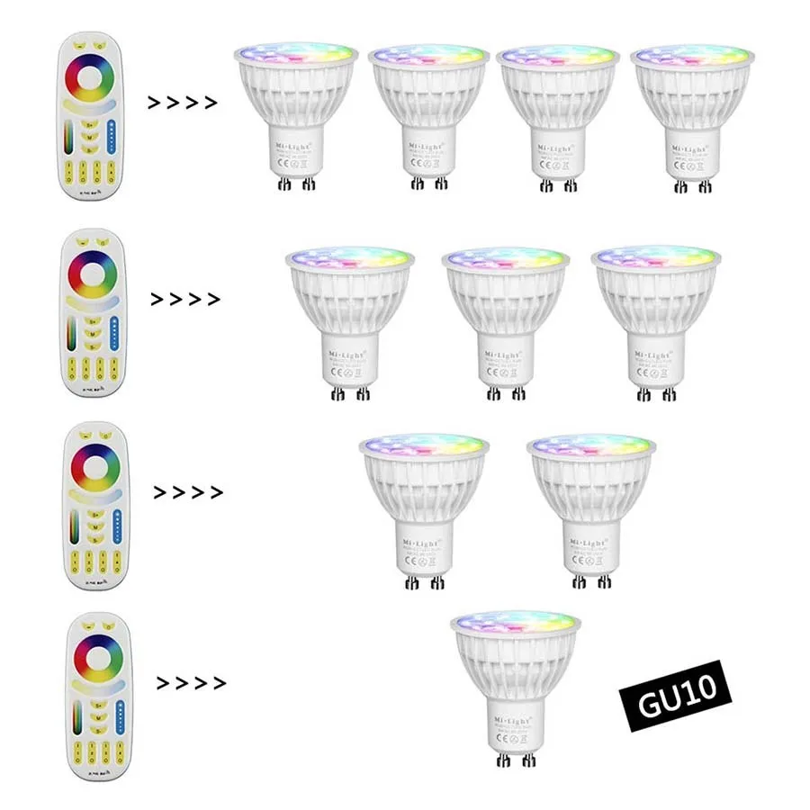 4 Вт затемнения 2.4 г Беспроводной milight светодиодные лампы GU10 RGB + CCT светодиодный