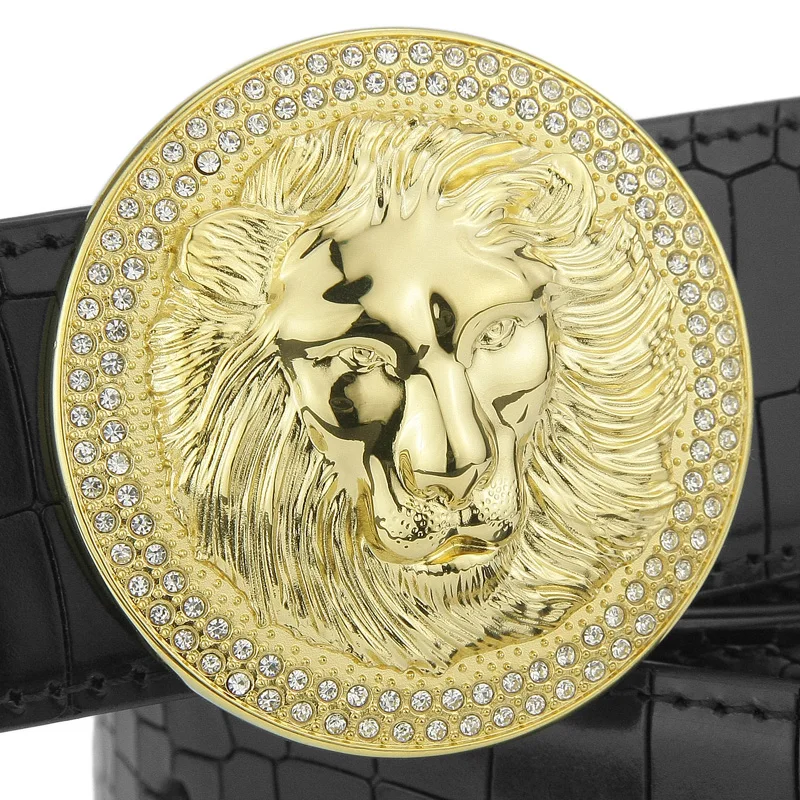 

High quality Lion Golden copper round buckle brand luxury fashion designer belts men genuine leather Casual Waist Strap