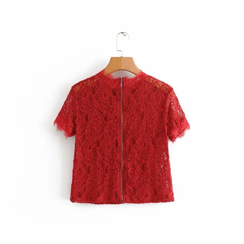 Винтаж chic blusas кружевные красные блузки женские топы и рубашки черного цвета без