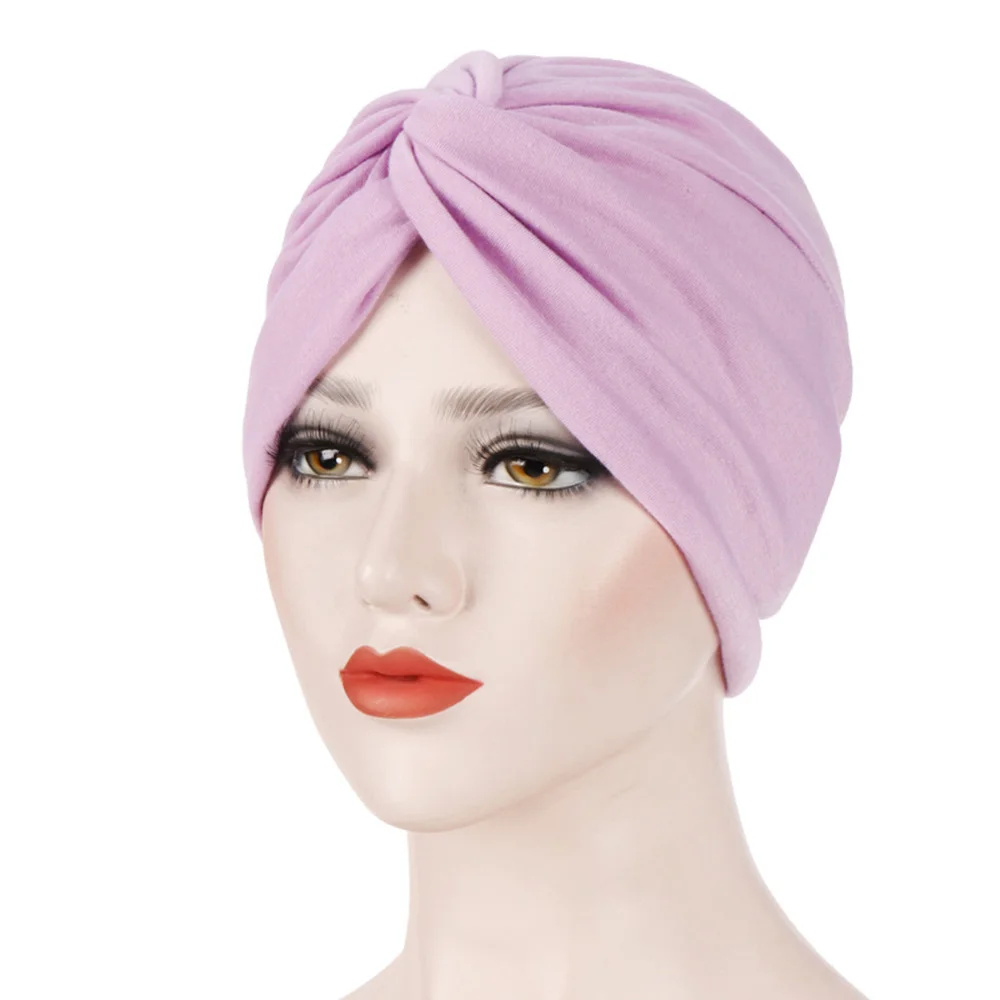 

Stretch Cloth Forehead Cross Turban Candy Color Chemotherapy Cap Breathable Comfort Bonnet