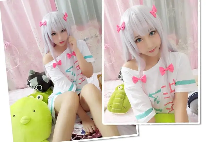 Большие размеры аниме эроманга сенсей Izumi Sagiri Косплэй костюм с плеча хлопок womeT футболка Летняя футболка парик подушка
