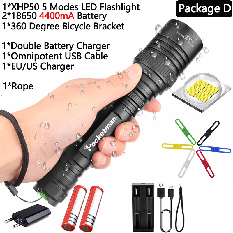 Package D Супер B XHP50.2 светодиодный фонарик высокой мощности 5 режимов водонепроницаемый фонарь с масштабированием из алюминиевого сплава с наиболее комплектными аксессуарами 45 - Испускаемый цвет: Package D