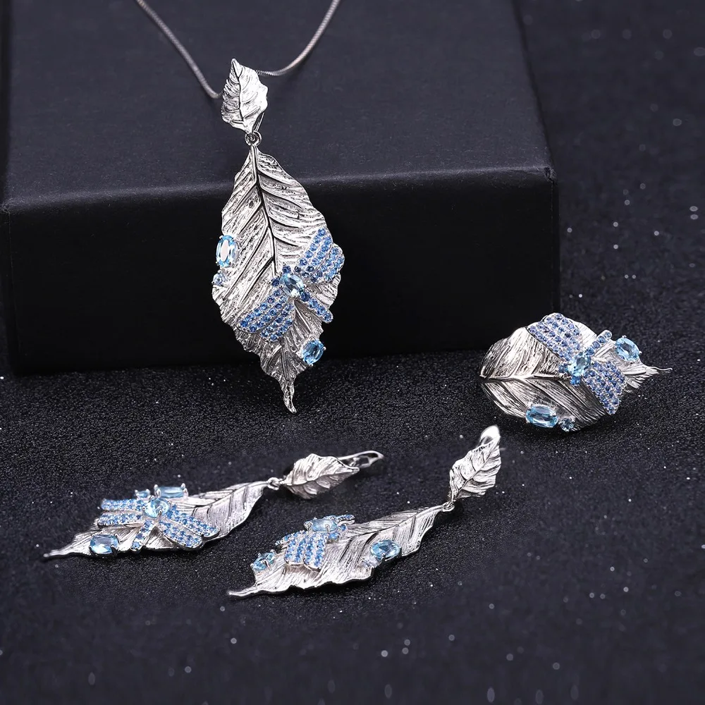 GEM'S BALLET Серебро 925 пробы 0.78Ct Натуральный швейцарский голубой топаз с длинными