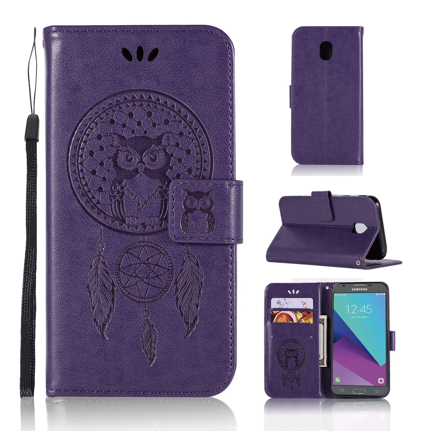 Роскошные сова печатных Wallet Coque для samsung Galaxy J5 2017 J530 ЕС тиснением кожаный бумажник