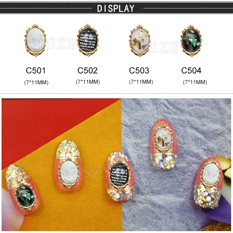 

10pcs /lot Alloy Jewelry Nail Art Decoration Silver Frame Oval Glitter Shell Rhinestones