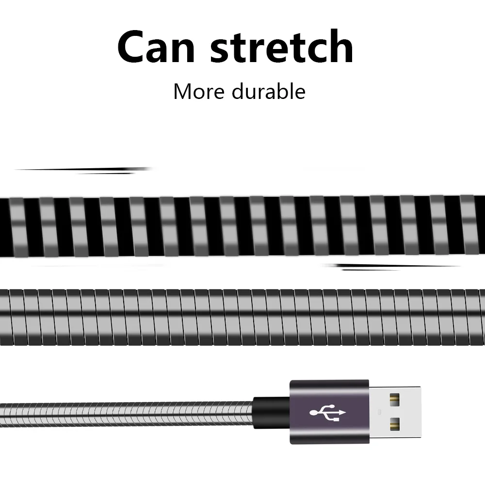100 шт./лот max 2A V8 micro usb кабели металлический пружинный кабель для быстрой зарядки