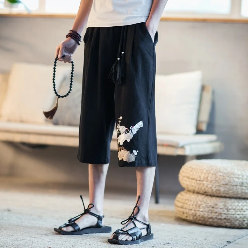 2017 Летние льняные брюки мужские белые широкие с эластичным поясом китайская