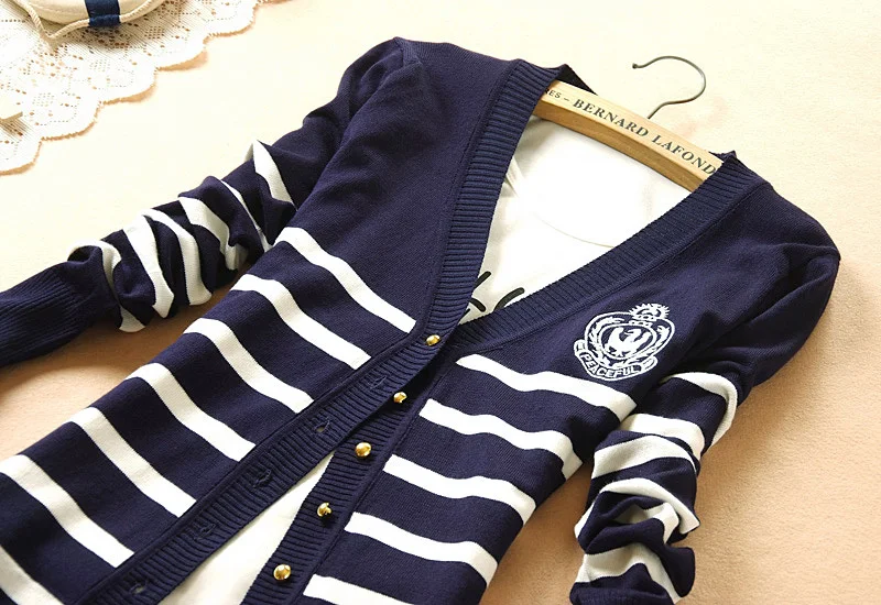 2017 Spring and autumn fashion slim medium-long brief all-match navy blue cardigan thin sweater outerwear female |