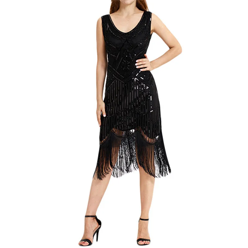 Женское винтажное платье JAYCOSIN кружевное с бахромой и бусинами для вечеринки